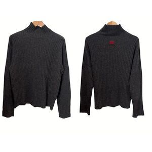 Vintage Abercrombie & Fitch Mockneck Sweater Size XL Gray Lambswool Patch Elbows